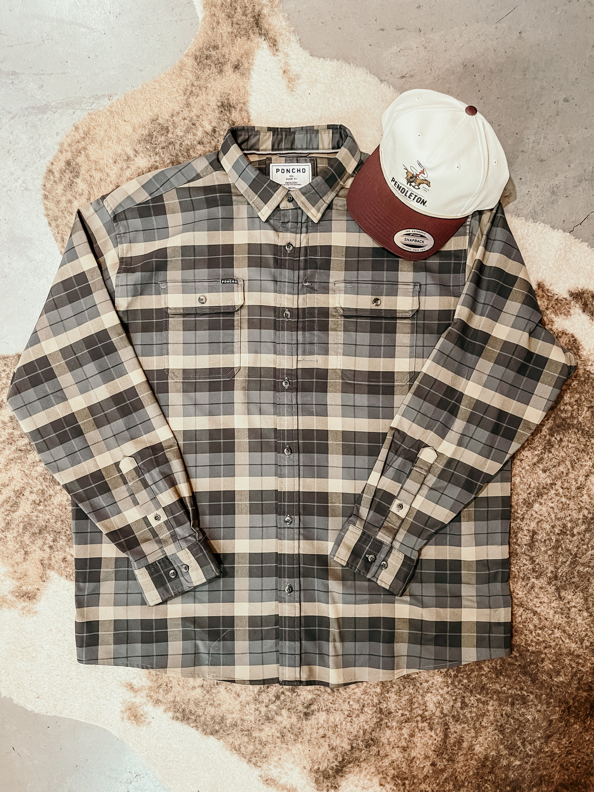 Poncho Grey Plaid Flannel Shirt HP