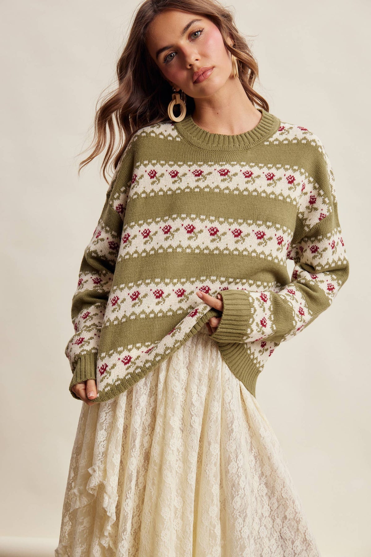Floral Fair Isle Knit Sweater/Ruby