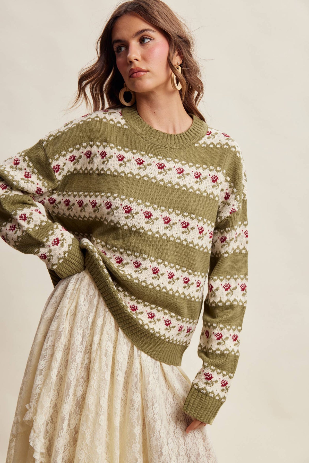 Floral Fair Isle Knit Sweater/Ruby