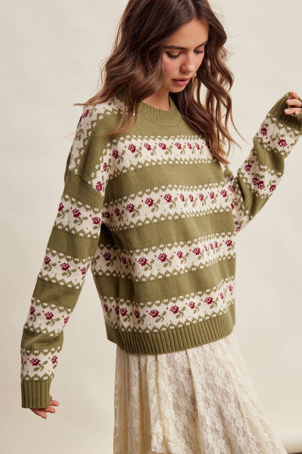 Floral Fair Isle Knit Sweater/Ruby