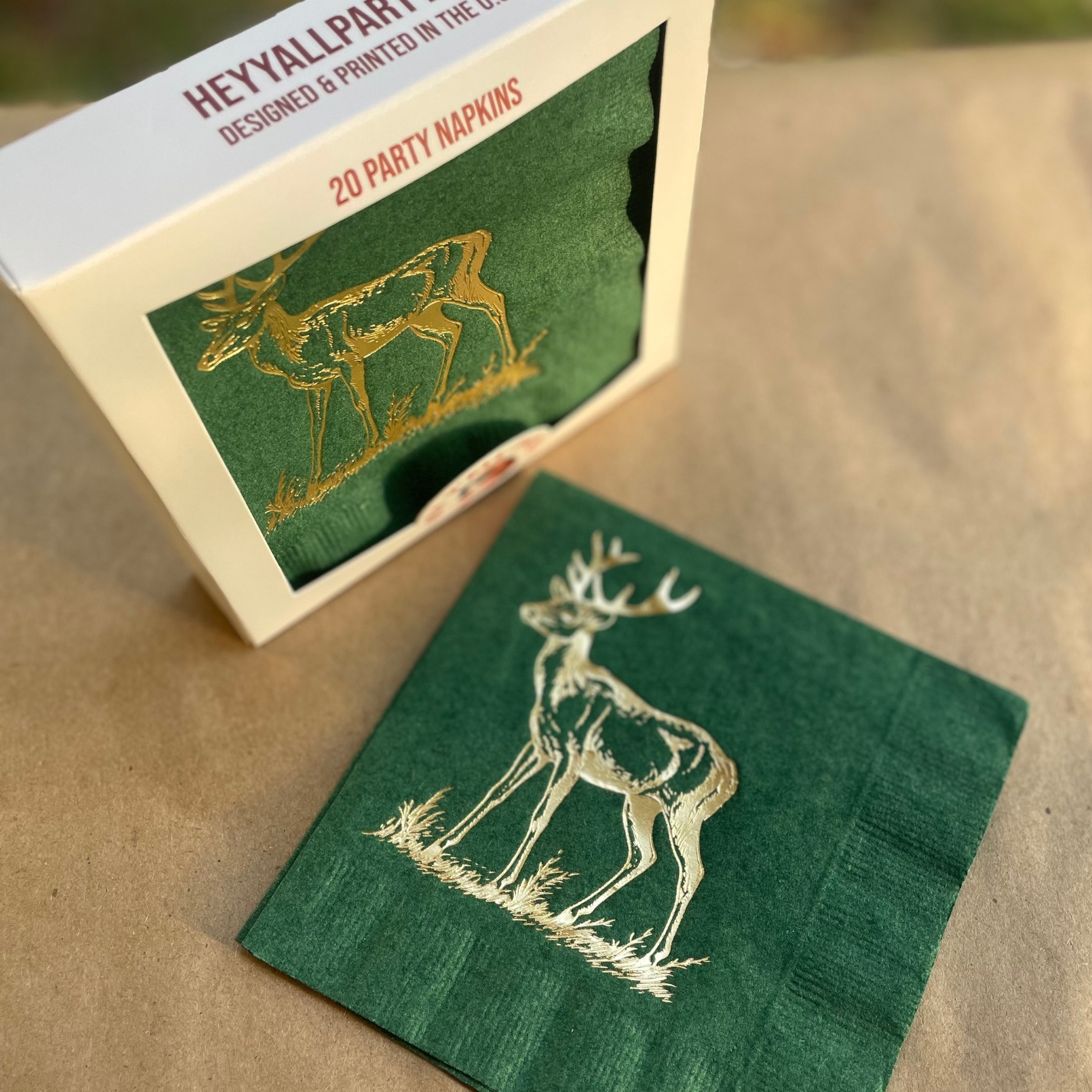 Deer Gold Foil on Hunter Green Party Napkins