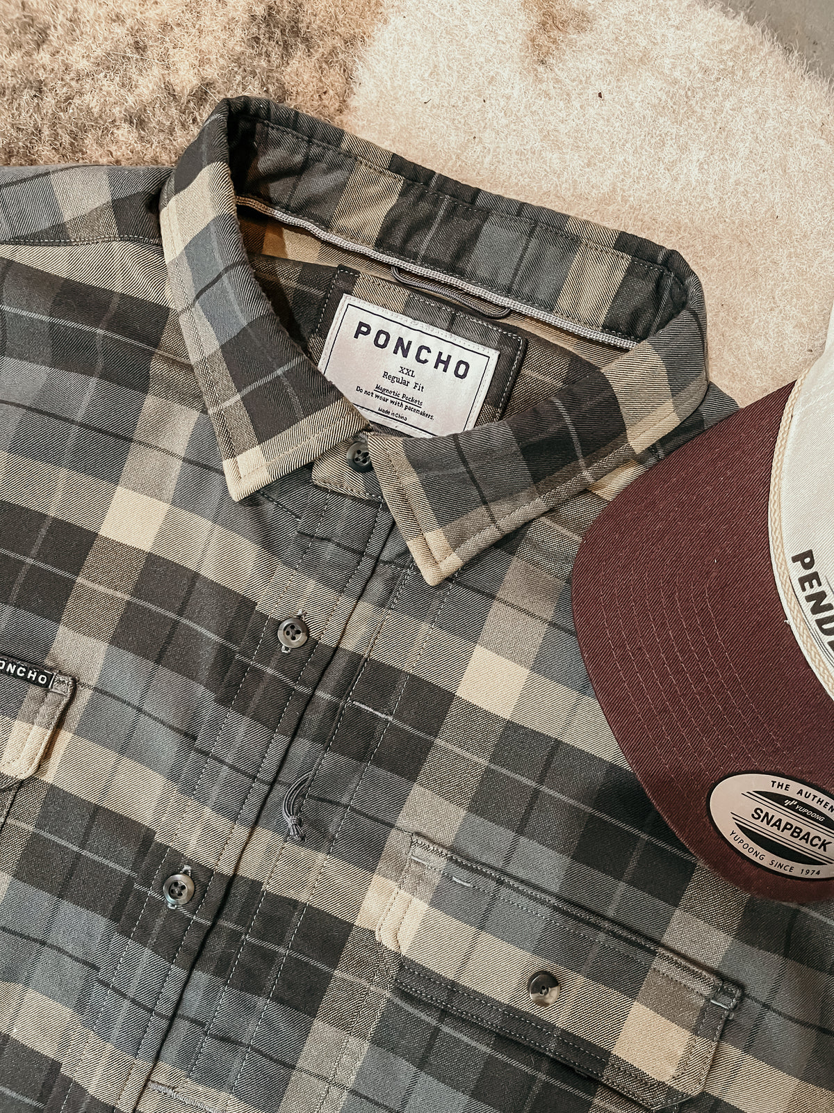 Poncho Grey Plaid Flannel Shirt HP