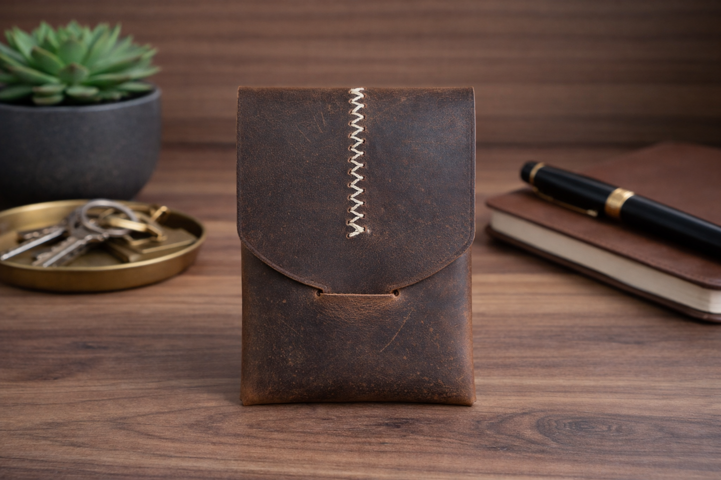 Leather Wallet Slim Handmade Card Holder for Men & Women: Dark Brown