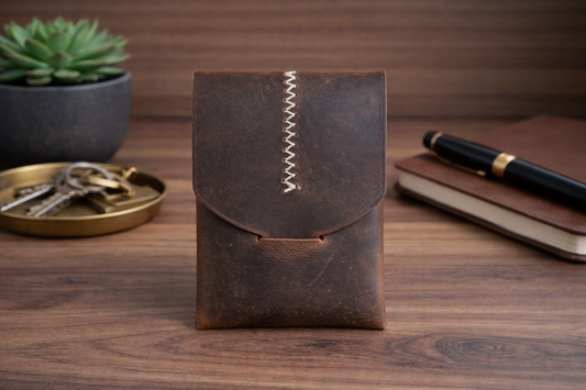 Leather Wallet Slim Handmade Card Holder for Men & Women: Dark Brown