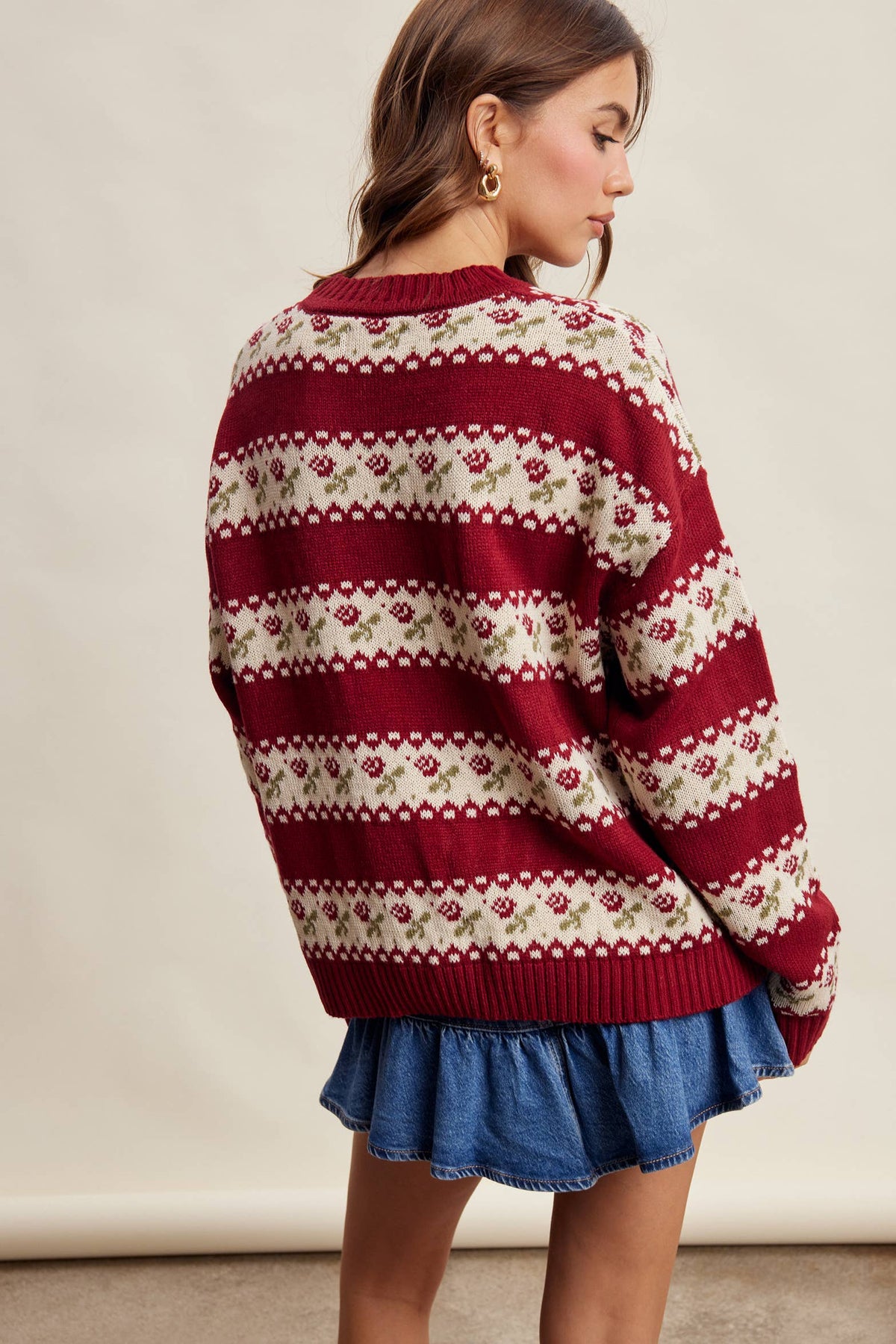 Floral Fair Isle Knit Sweater/Ruby