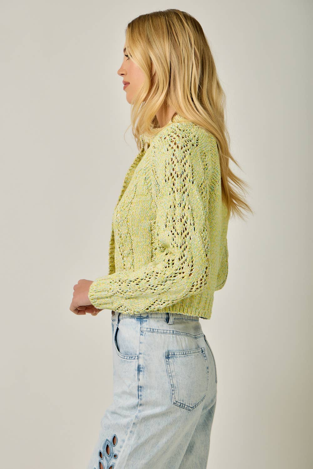 Multicolor Cable Knit Cardigan: Yellow HP