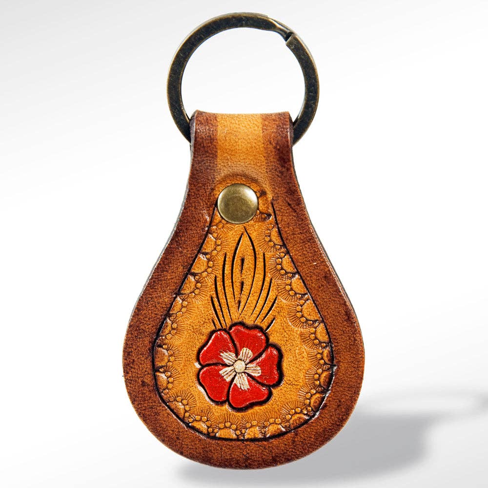 Hand Tooled Genuine Leather Keyring 7 LU
