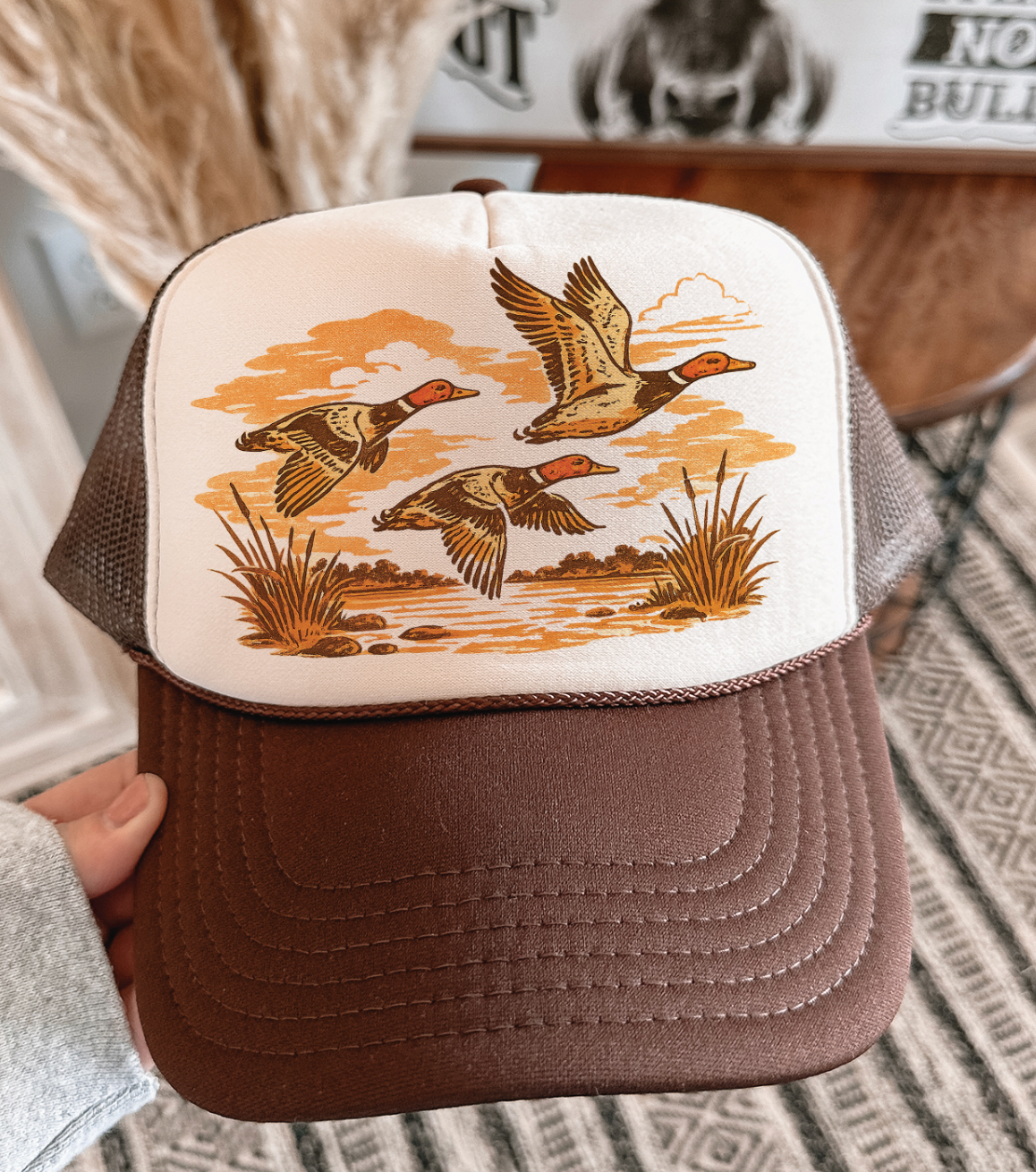 Autumn Marsh Flight - Otto Foam Trucker Hat: Brown & Tan