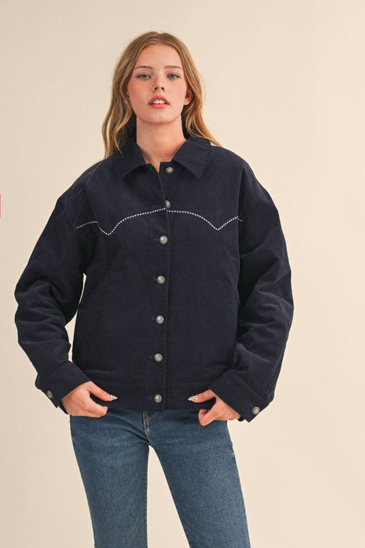 FLORAL EMBROIDERY QUILTED CORDUROY JACKET HP