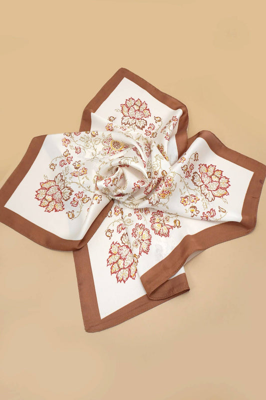 LARGE FLORAL PRINT BANDANA SCARF-BROWN LU