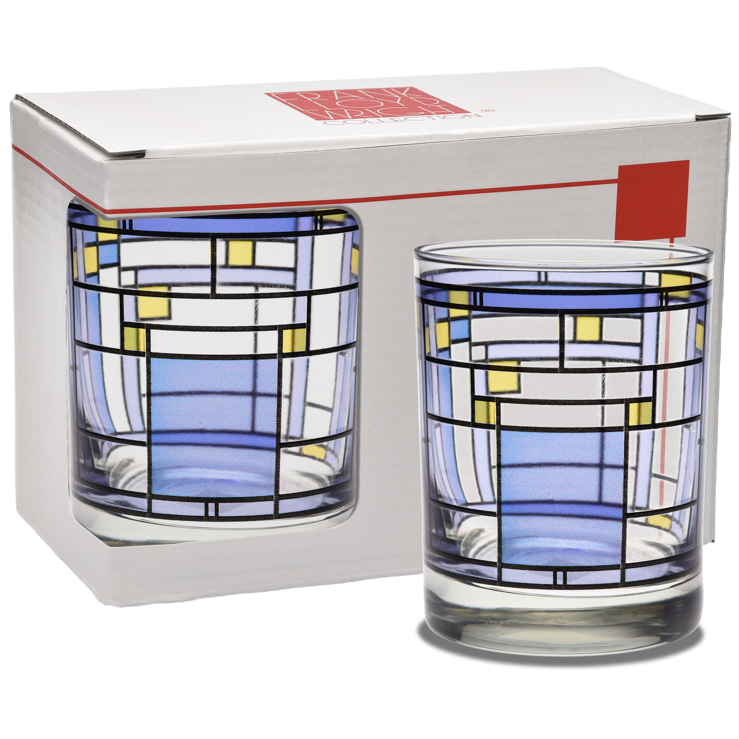 Frank Lloyd Wright Oak Park Blue DOF 14-Ounce Glass