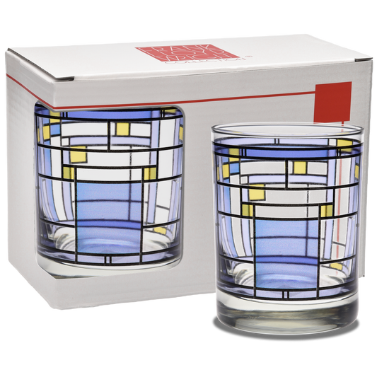 Frank Lloyd Wright Oak Park Blue DOF 14-Ounce Glass