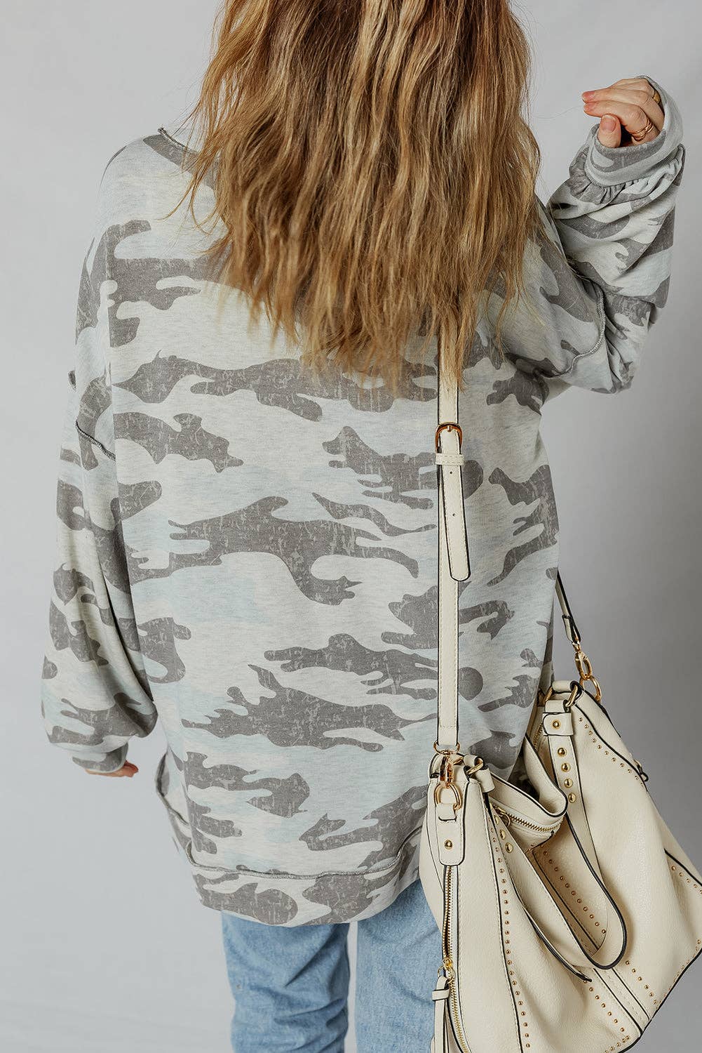 Retro Camouflage Exposed Seam Sweatshirt: Multicolor