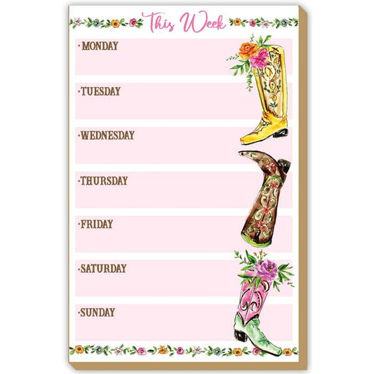 This Week Fancy Western Boots Flowers Luxe Large Notepad-LU