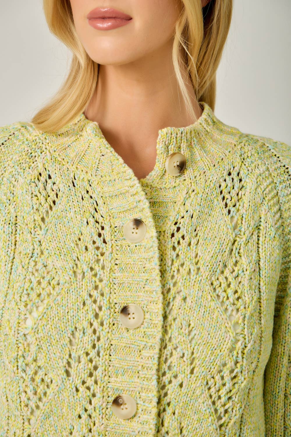 Multicolor Cable Knit Cardigan: Yellow HP