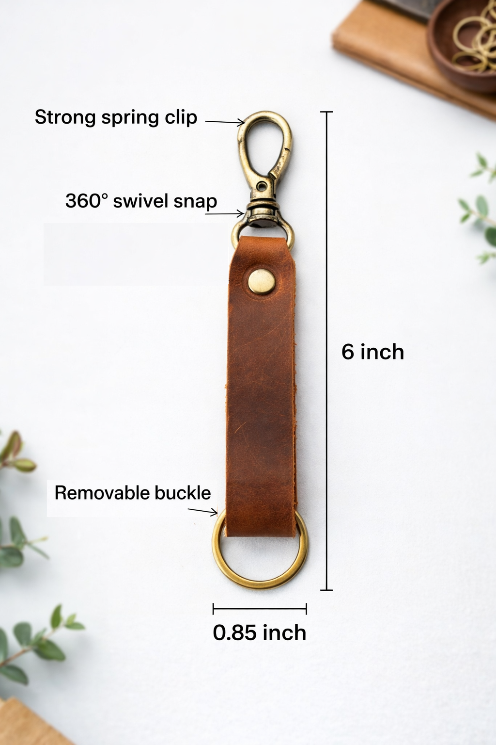 Genuine Leather Keychain, Keychain RIng, Handmade Key Tag: Green