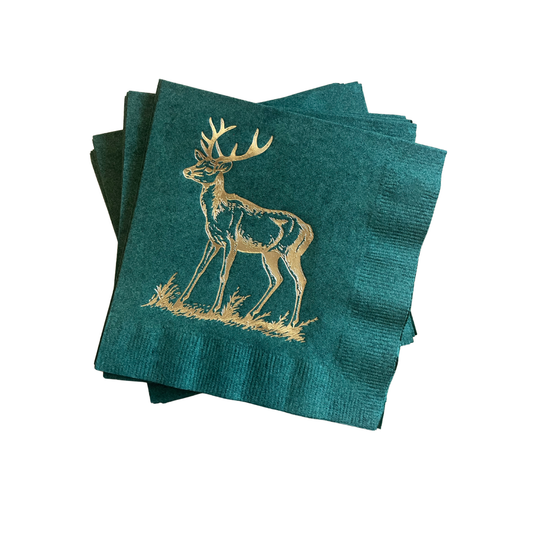 Deer Gold Foil on Hunter Green Party Napkins