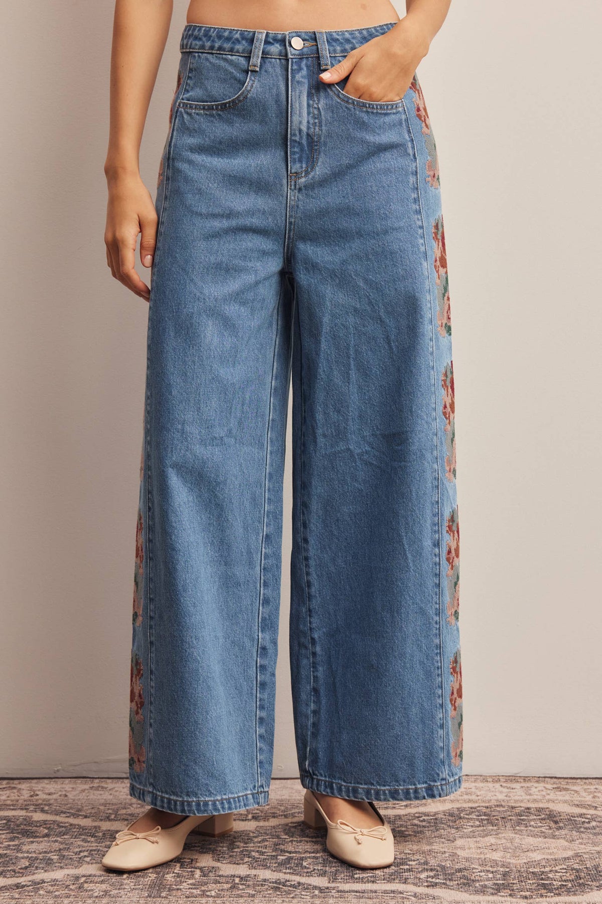 Floral Embroidered Wide Leg Jeans HP