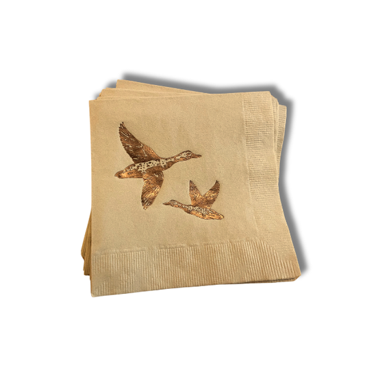 Ducks Gold Foil on Taupe Party Napkins