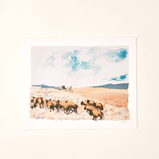 Bison Herd Landscape Art Print Wall Decor