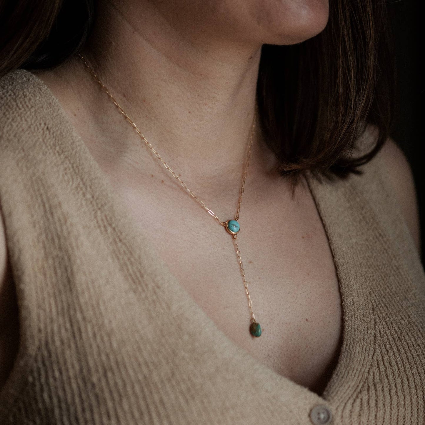 Lariat Necklace // Turquoise // Demi-Fine Gold LU