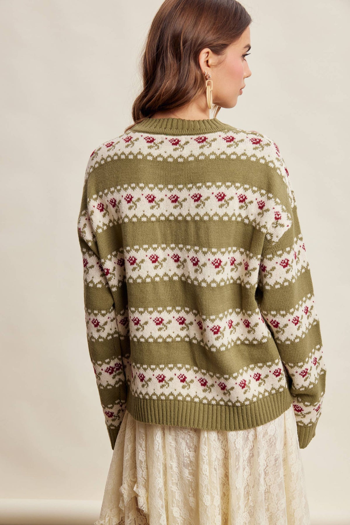 Floral Fair Isle Knit Sweater/Ruby