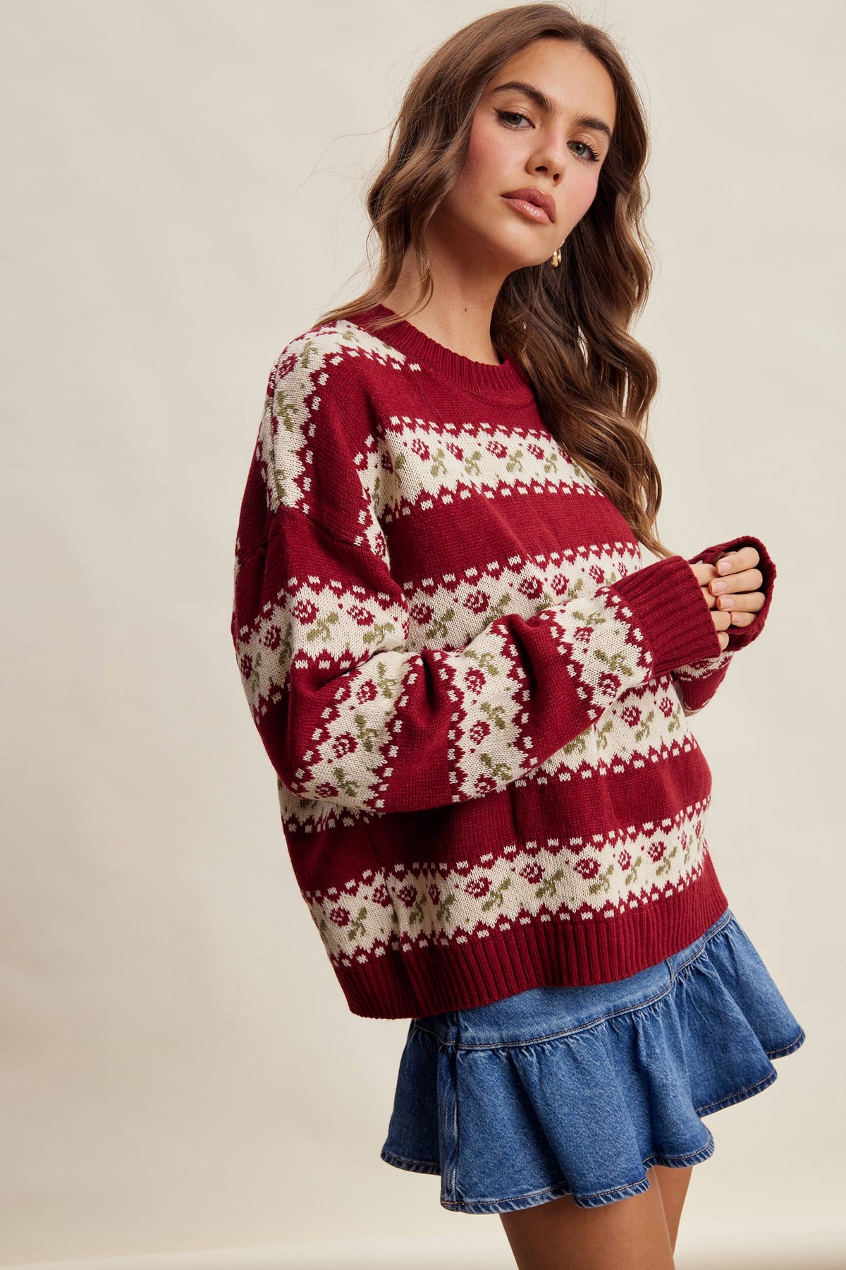 Floral Fair Isle Knit Sweater/Ruby