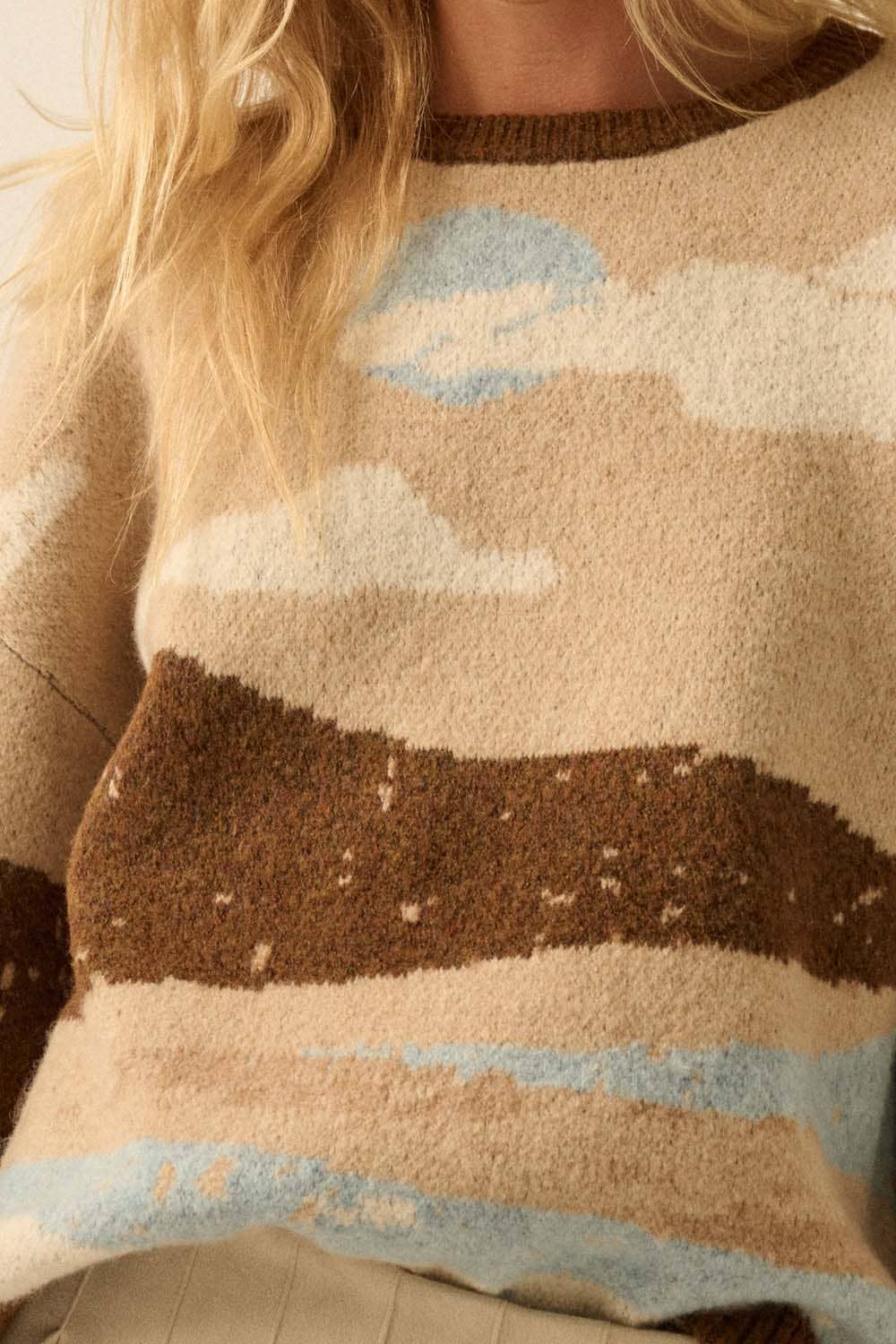 Beach Landscape Jacquard-Knit Sweater: Blue LU