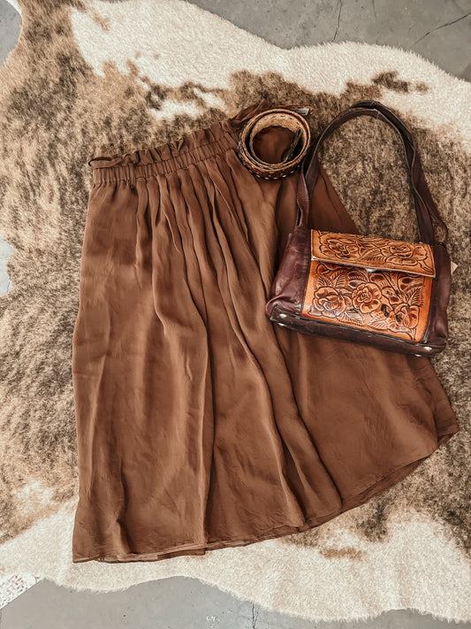Brown Flowy Midi Skirt HP