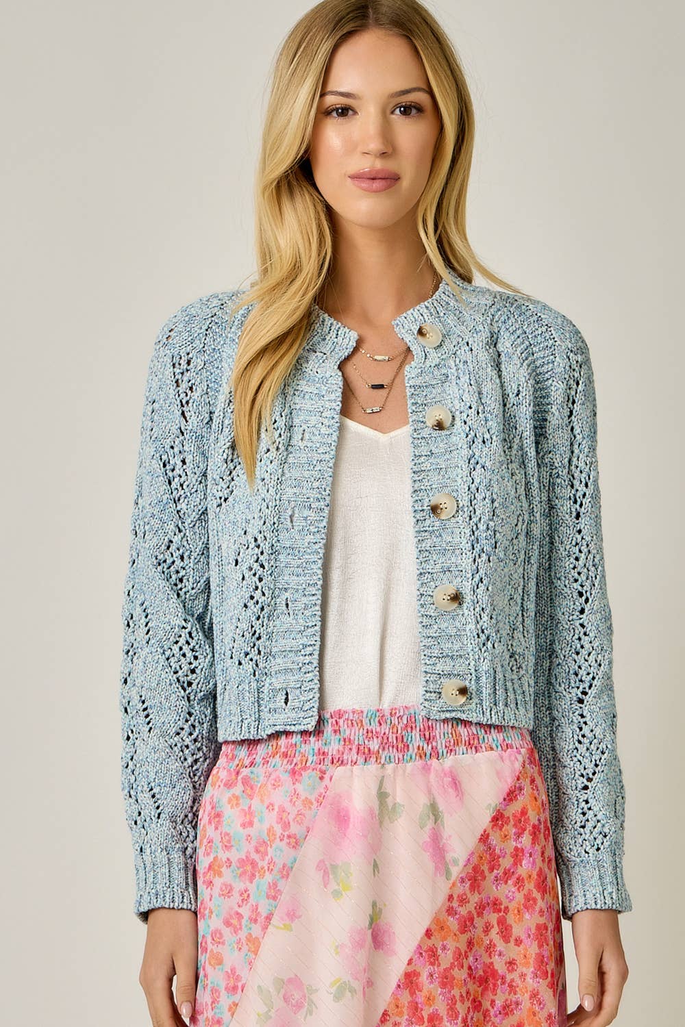 Multicolor Cable Knit Cardigan: Yellow HP