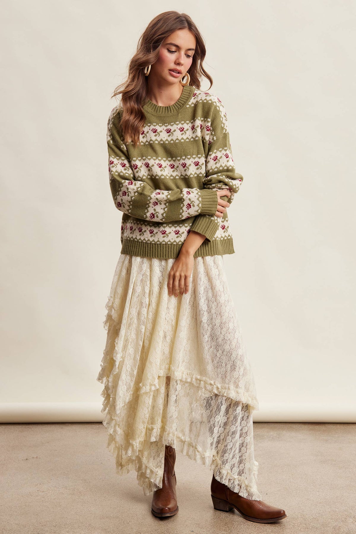 Floral Fair Isle Knit Sweater/Ruby