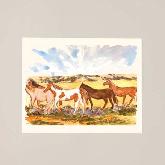 Western Horse Ranch Landscape Painting Wall Decor Art Print