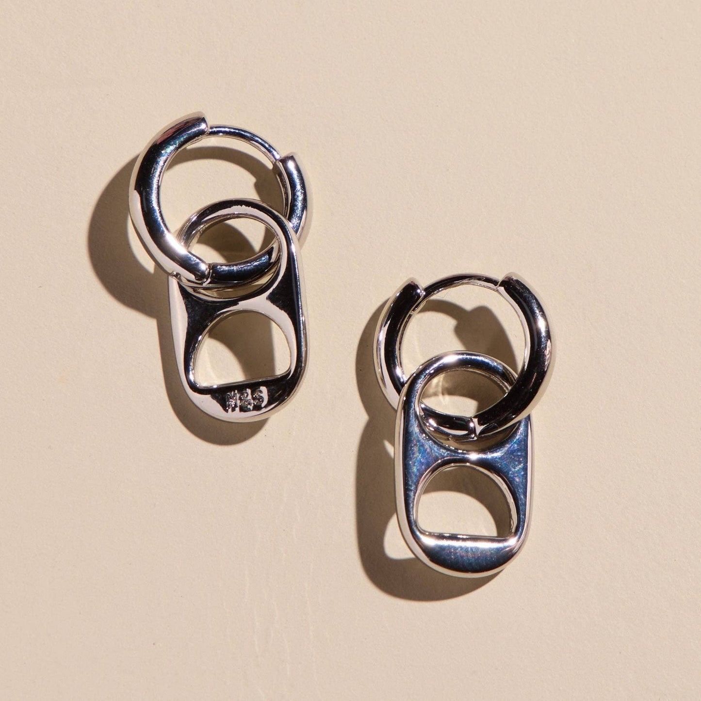 Silver Soda Tab Huggie Earrings