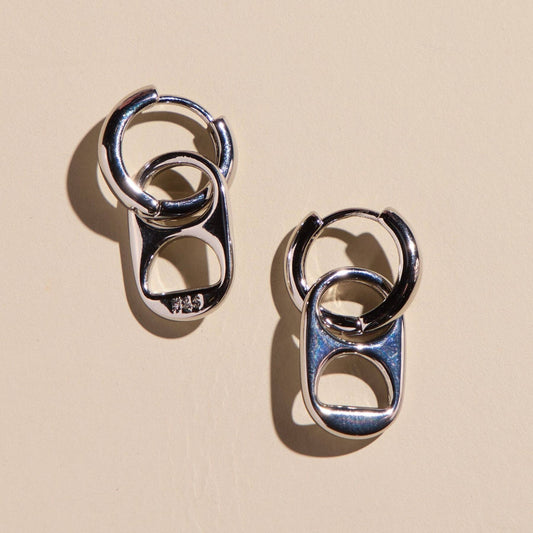 Silver Soda Tab Huggie Earrings