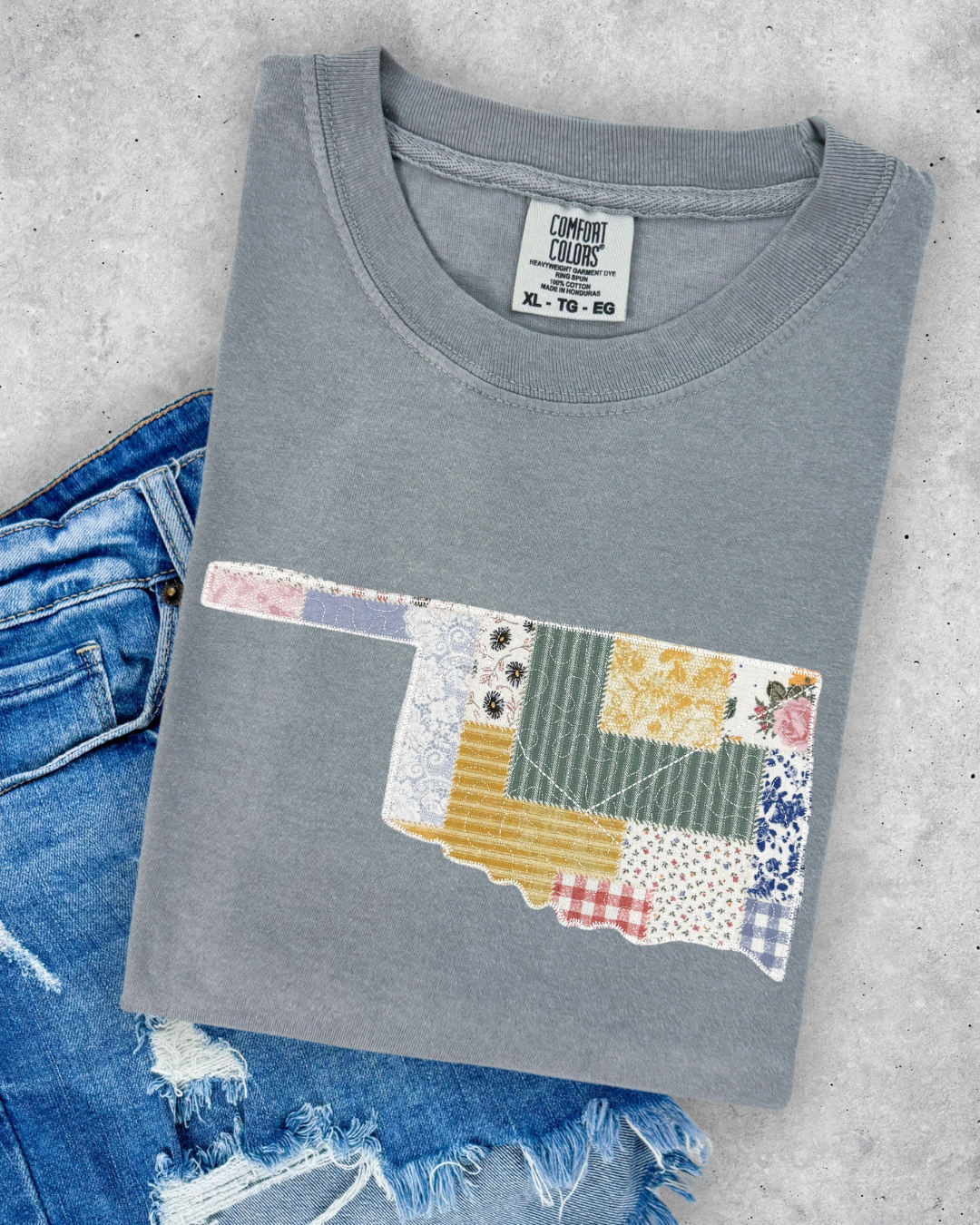 Quilted Patchwork Oklahoma Short Sleeve Grey