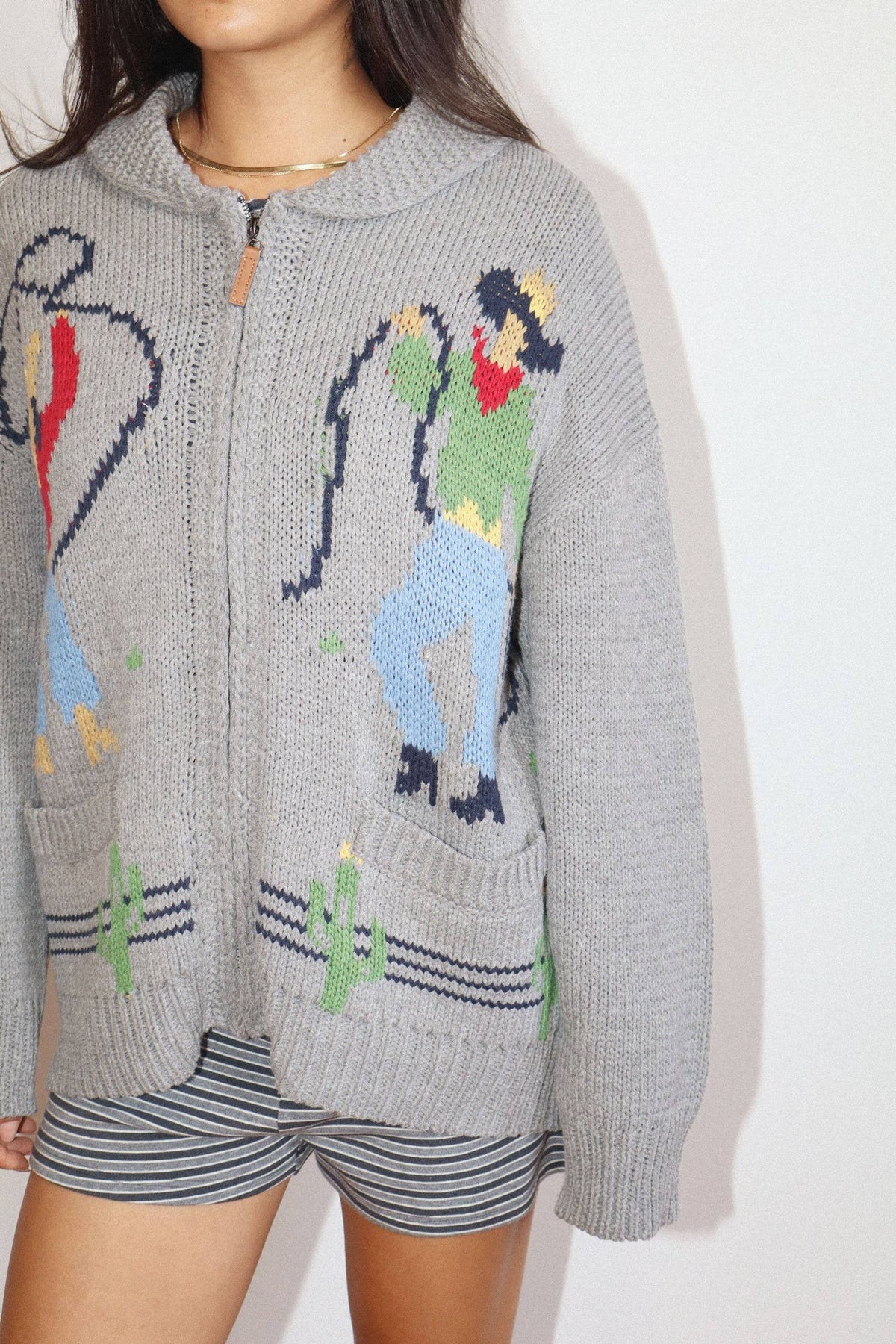 Cowgirl Knit Zip-Up Cardigan : GREY