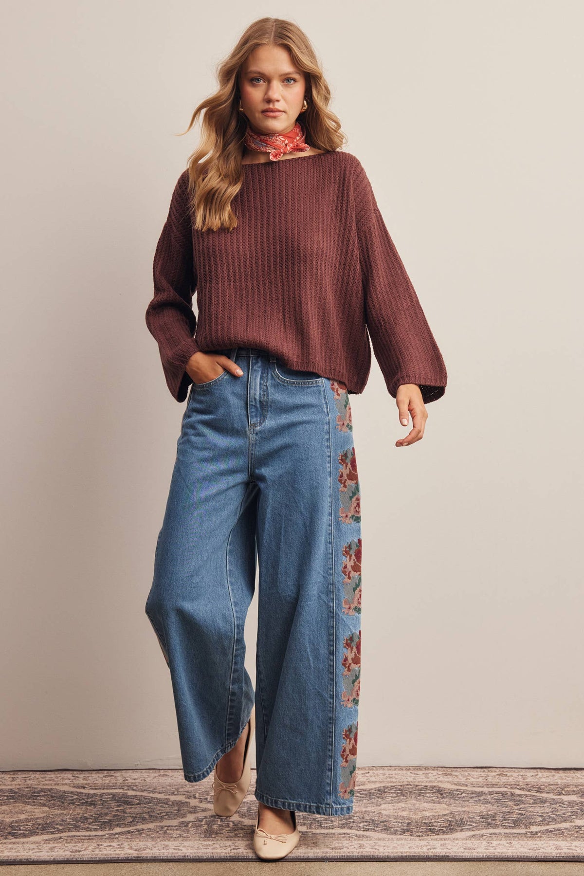 Floral Embroidered Wide Leg Jeans HP