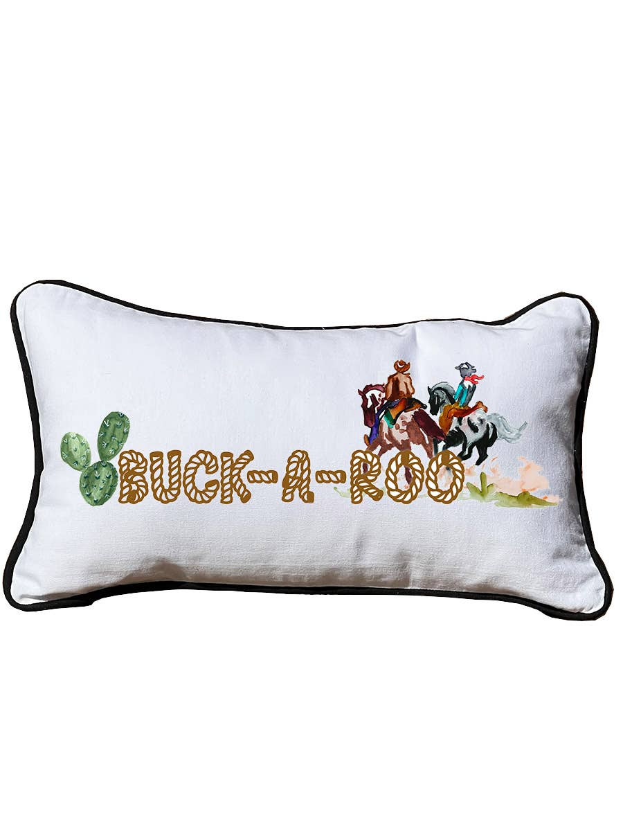 Buckaroo White Lumbar Pillow: Black