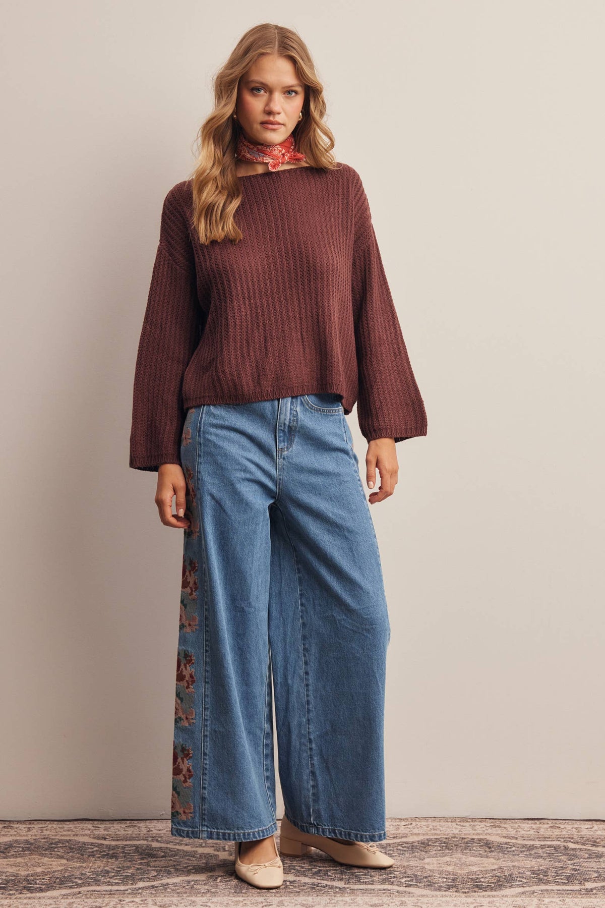 Floral Embroidered Wide Leg Jeans HP