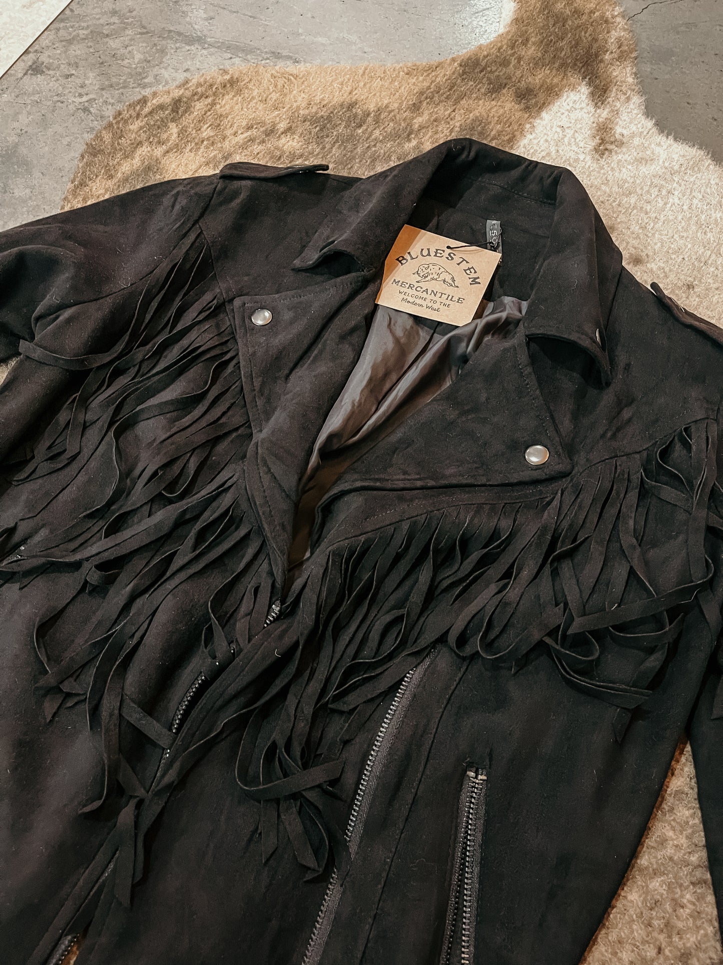 Black Faux Suede Fringe Jacket HP