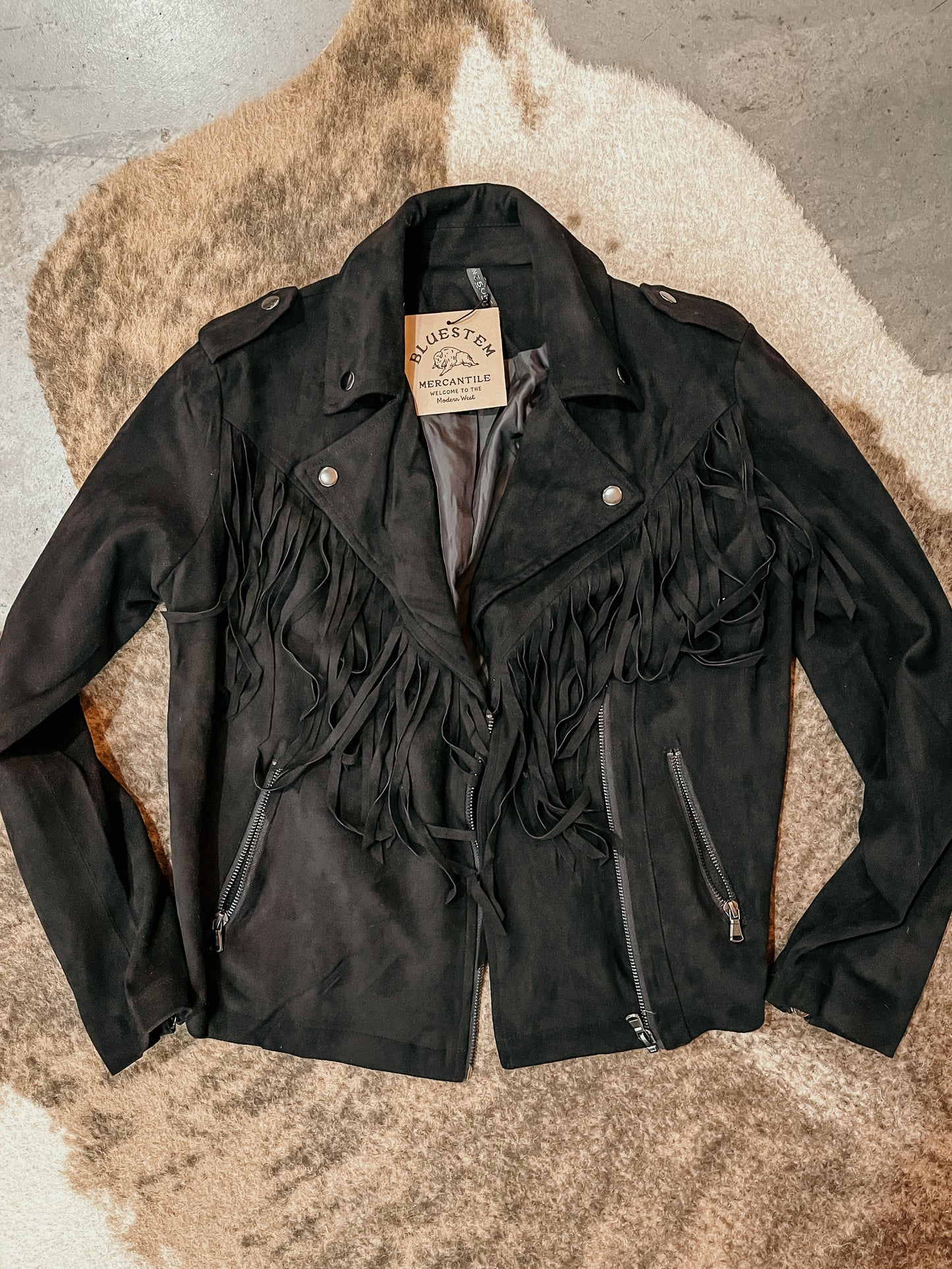 Black Faux Suede Fringe Jacket HP