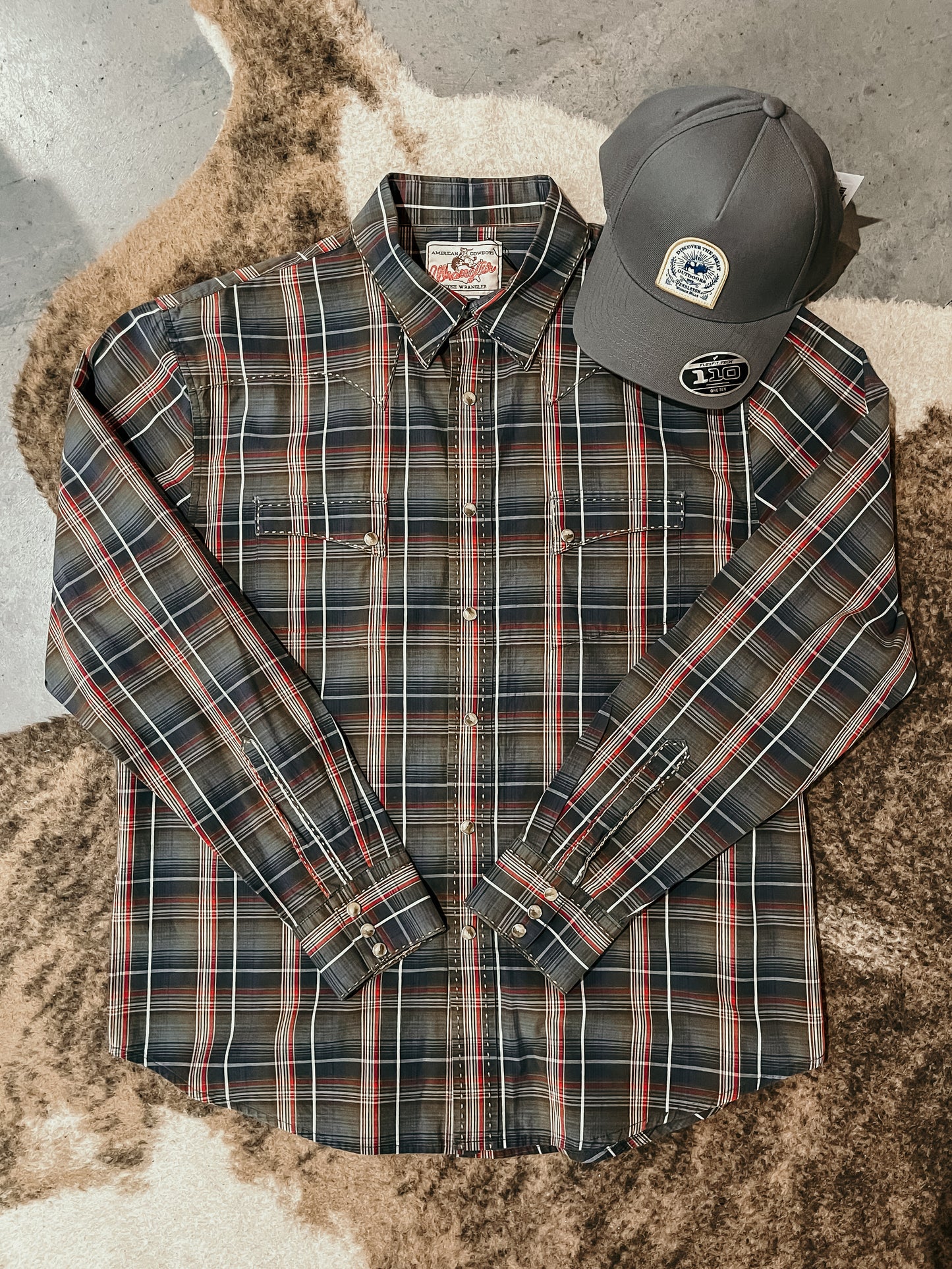 Grey Plaid Wrangler Pearl Snap HP