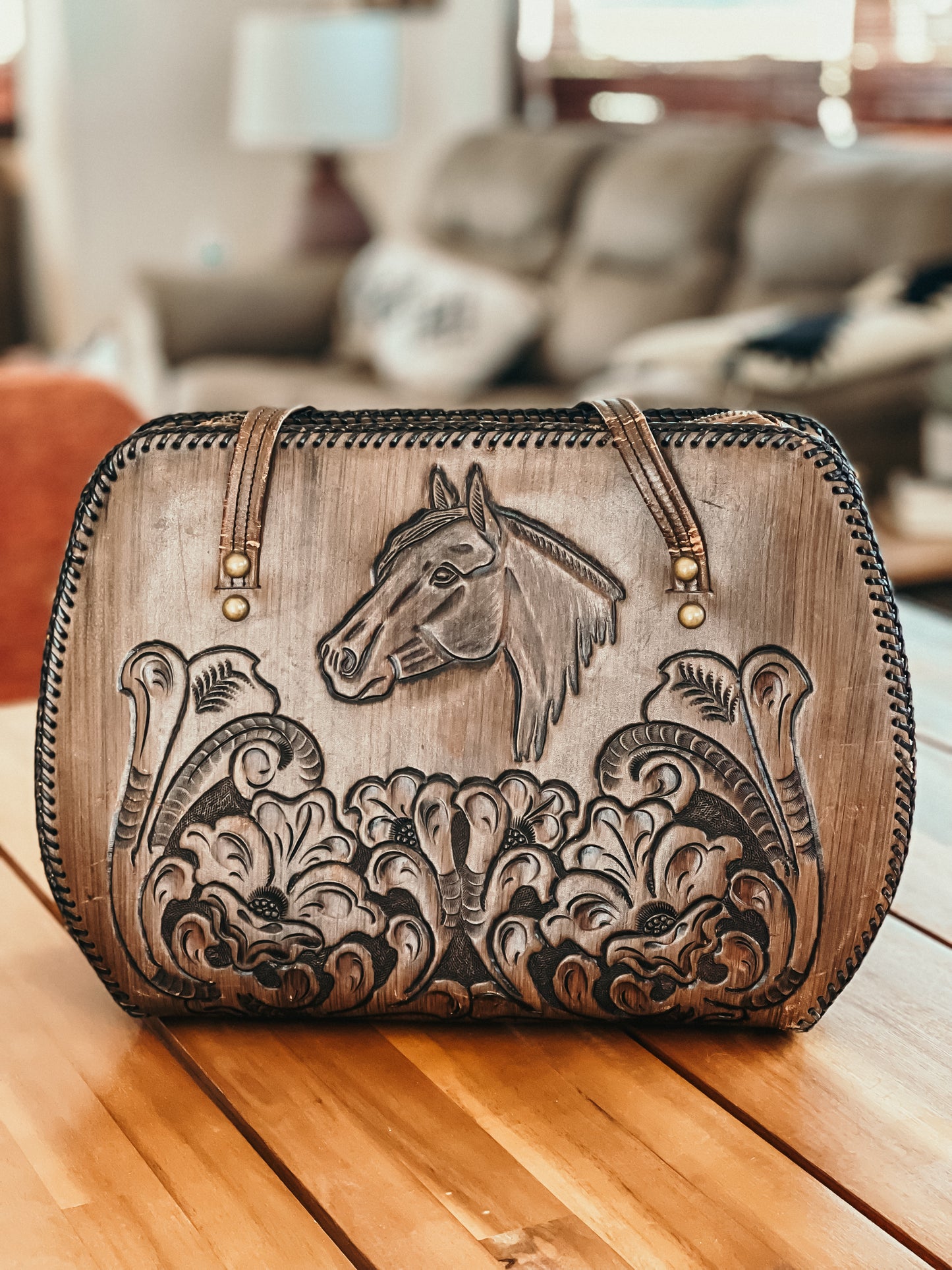 Tooled Leather Horse Purse