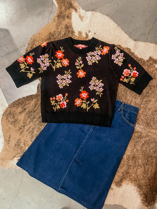 Floral Short Sleeve Sweater LU