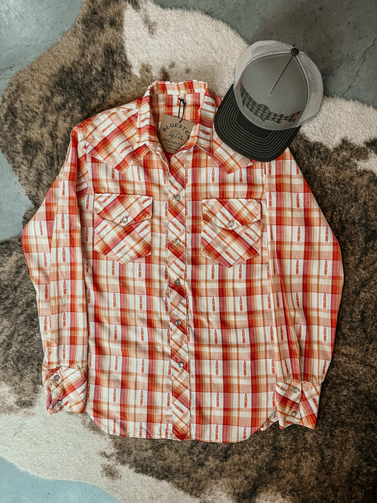 Orange Plaid Long Sleeve Pearl Snap HP