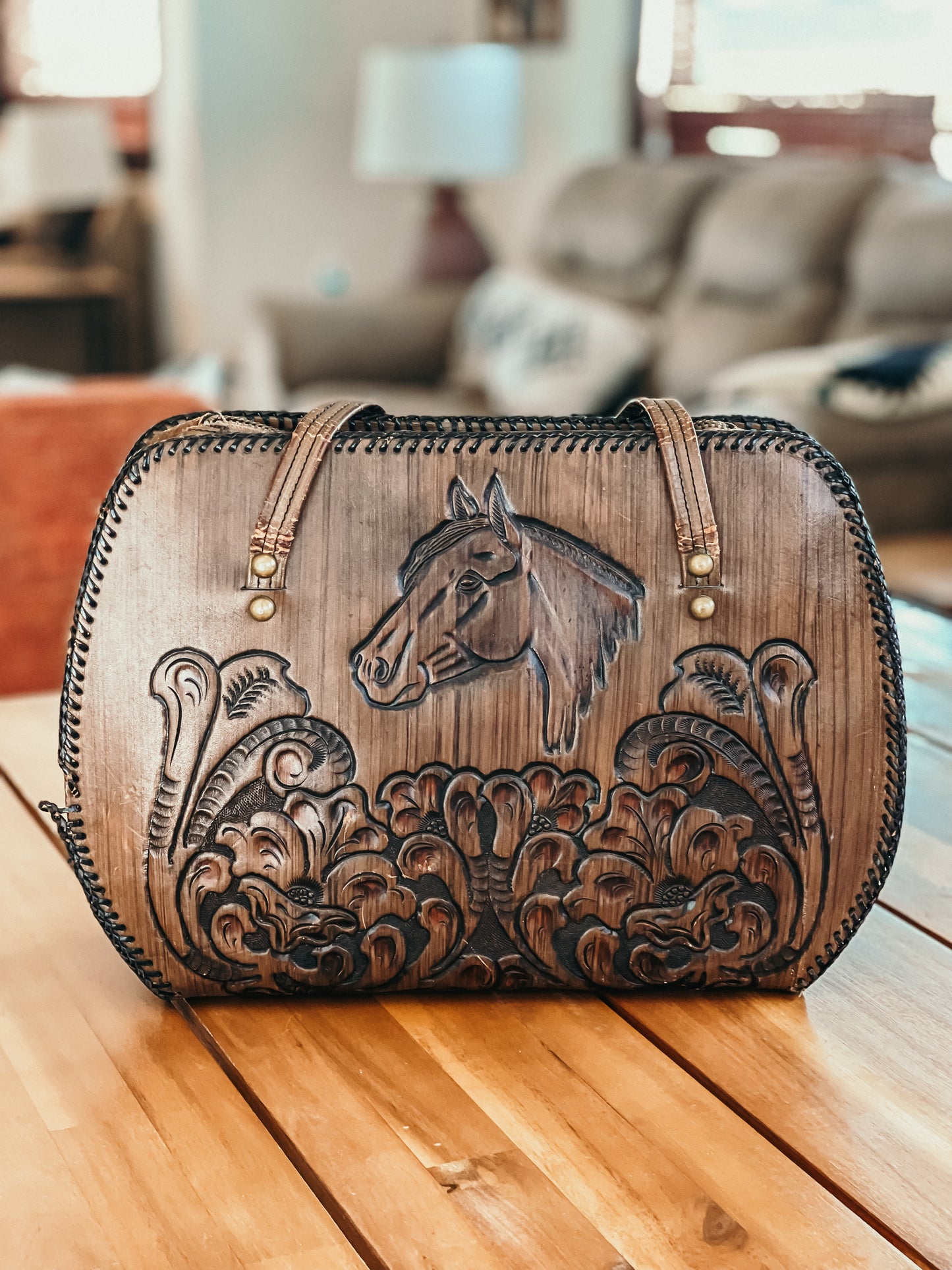 Tooled Leather Horse Purse