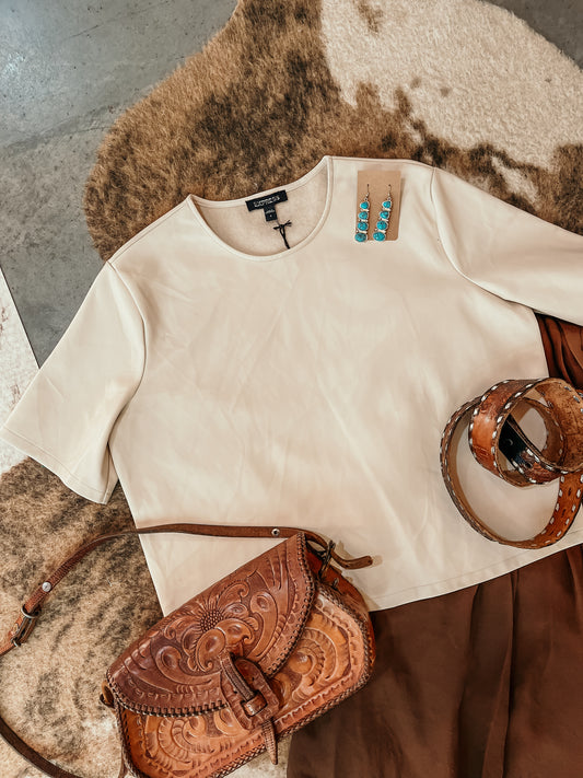 Express Cream Faux Leather Top HP
