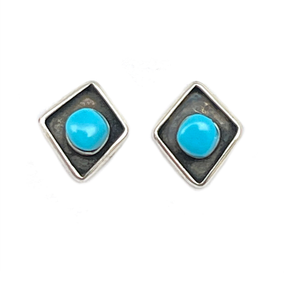 Sterling Silver Turquoise Diamond Stud Earrings LU