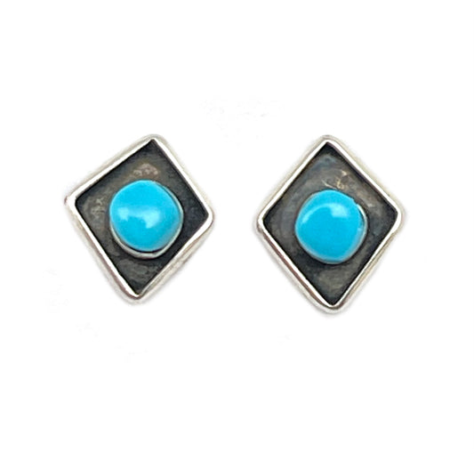 Sterling Silver Turquoise Diamond Stud Earrings LU