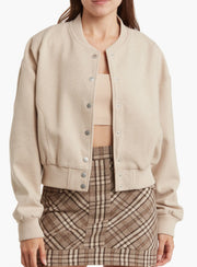 Light Taupe Snap Front Bomber Jacket
